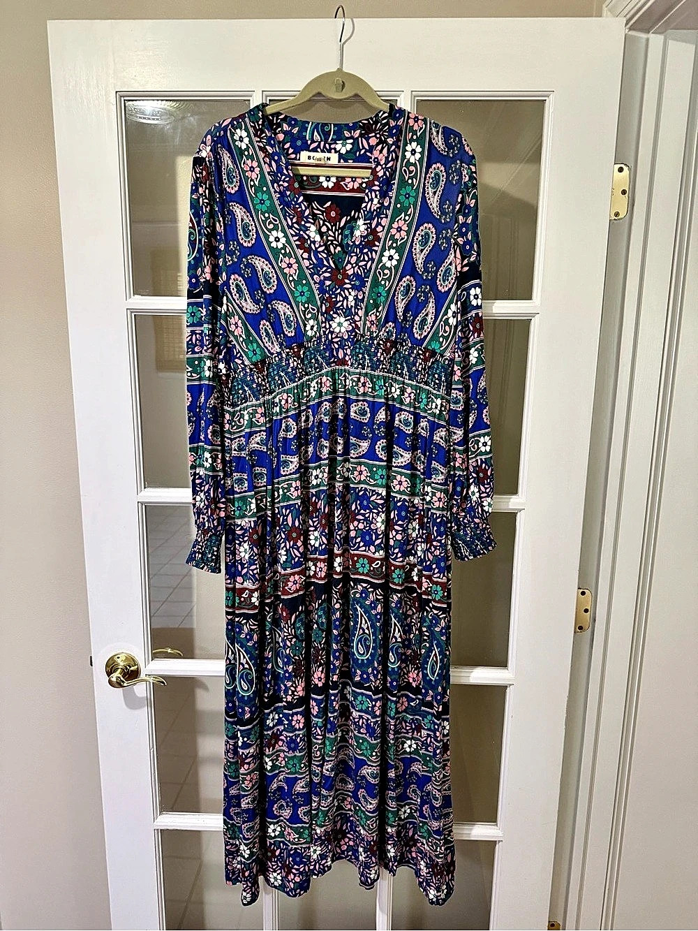 Boden Paisley Floral Maxi Dress Blue & Pink Size XL Like New